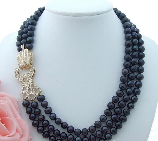 

earrings & necklace beautiful 17" 8-9mm 3 strands black pearl earring set, Silver