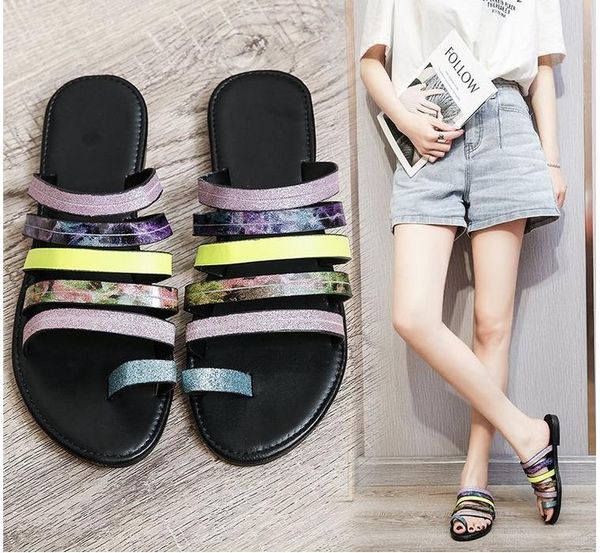 

comfortable flat heel sandals women's wear fashion plus size sandals 36-42 new slippers, Black