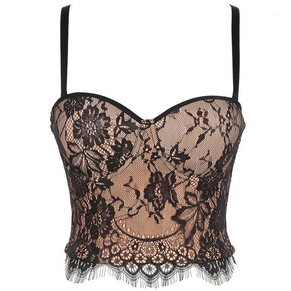 

lace embroidered backless corset crop women 2021 vest spaghetti strap button tank female sleeveless mujer camisoles & tanks, Black;white