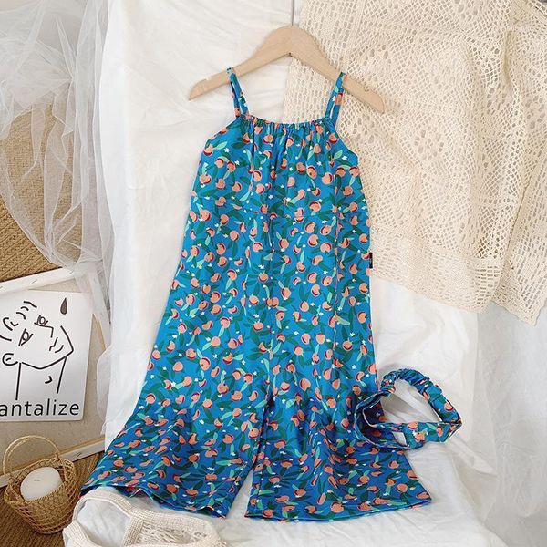 

family matching outfits girl's halter jumpsuit floral skirt1, Blue