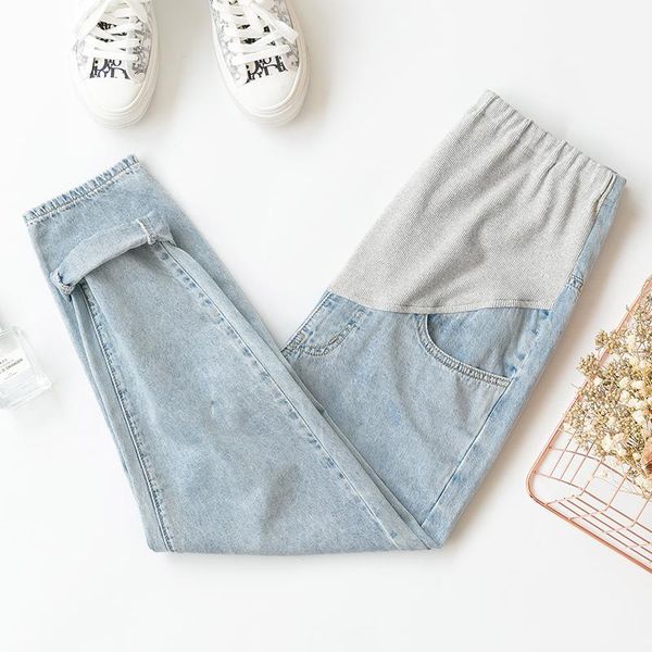 

maternity jeans denim pants for pregnant women clothes loose casual straight pregnancy trousers 2021 bottoms, White