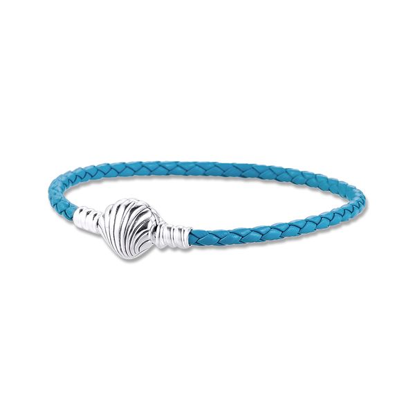 

moments seashell clasp turquoise leather bracelet women silver 925 jewelry 2020 braided rope charms diy making, Black