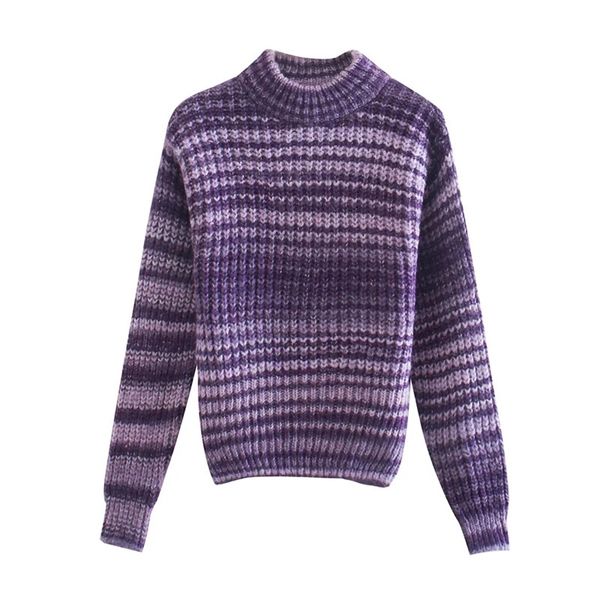 

women retro simplicity gradient stripe sweater female loose round neck long sleeve pullover chic 210531, Black;brown