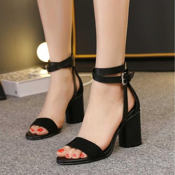 

dress shoes classic 2021 summer thick heeled high sandals with open toe, Black