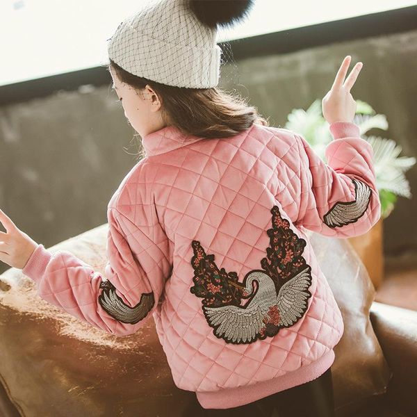 

coat thick girls winter coats flower swan year kids jackets for cotton padded windproof children outerwear clothing, Blue;gray