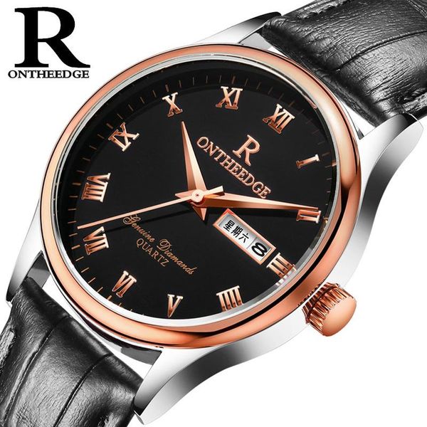 

wristwatches brand men watches fashion automatic date quartz watch gold leather business mens luxury clock relogio masculino, Slivery;brown