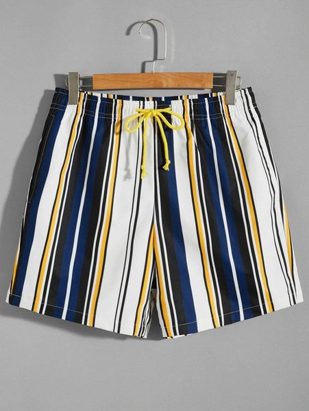 

men drawstring waist striped shorts p941#, Black