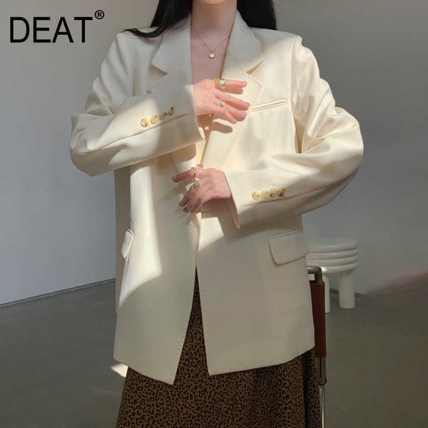 

[deat] spring fashion turn-down collar sling button solid color long sleeve temperament loose blazer women 13q206 210527, White;black