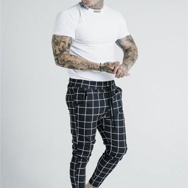 

70% off outlet online men casual pants fashion cotton midweight men's slim fit business formal plaid print male trousers, Black