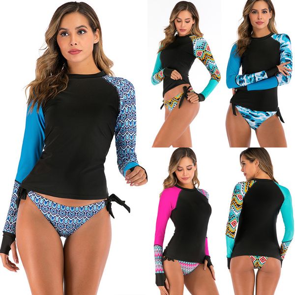 

swimsuit girl split triangle long sleeve bikini large print swimsuit, White;black