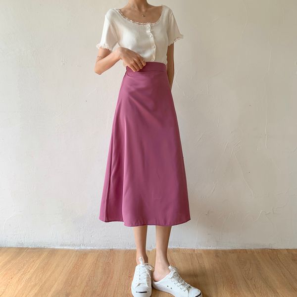 

skirts women elegant ol skirt ladies a-line fashion party office solid high waist 5odv, Black