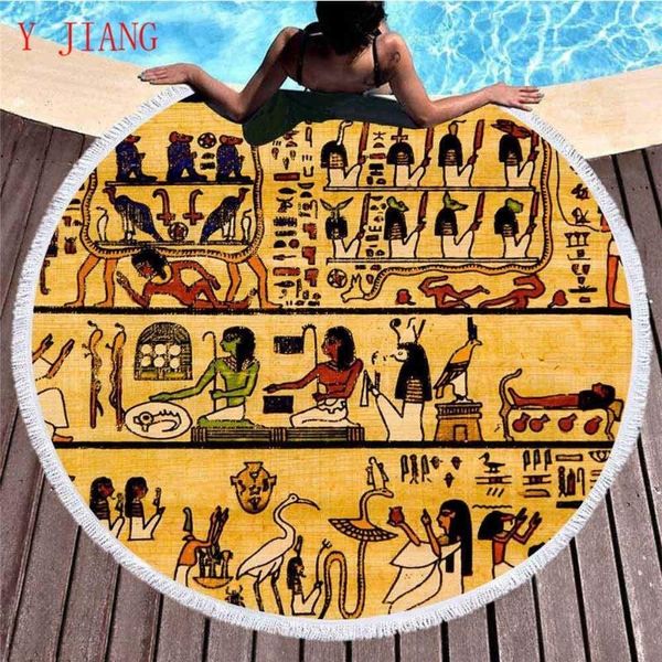 

towel vintage egypt human figure round beach with tassels for microfiber bath home decor tapestry blanket carpet