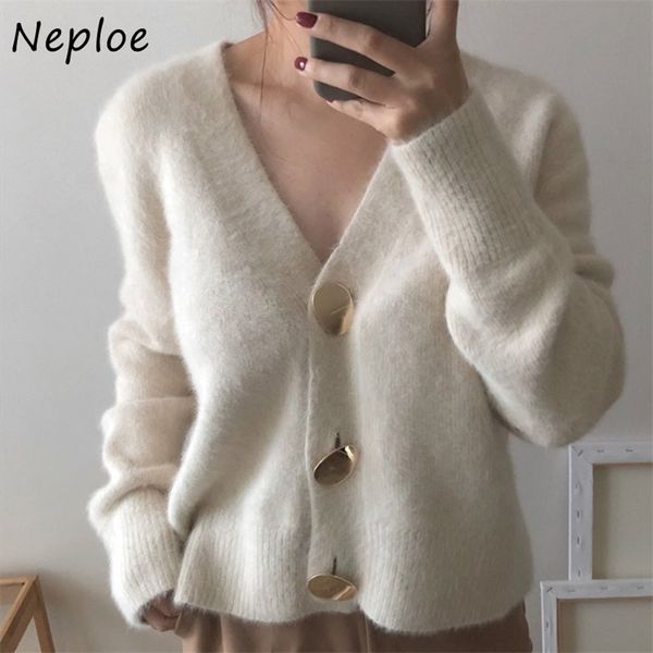 

solid elegant women cardigans casual v-neck cashmere knitted sweaters coat slim autumn winter outwear clothes 210422, White;black