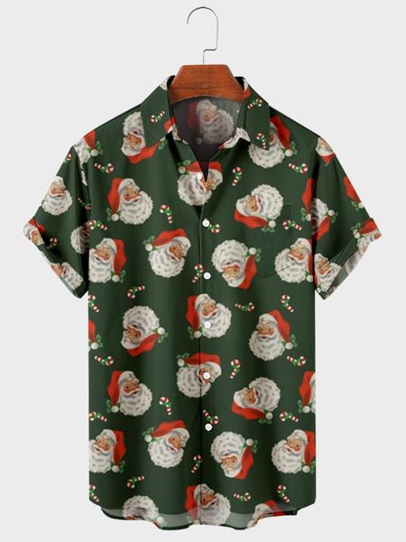 

men's casual shirts 2021 santa claus series 3d digital printing trend loose short-sleeved shirt top, White;black