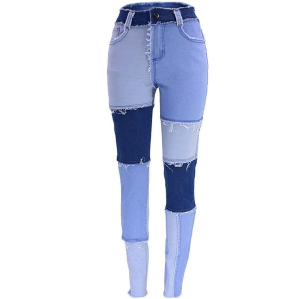 

women's jeans high waist elastic women splicing temperament casual pants wear, Blue