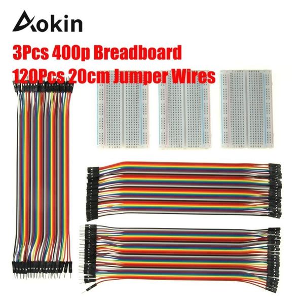 

integrated circuits 3 pieces 400 pin breadboards kit with 120 20cm jumper wires male female for arduino raspberry pi