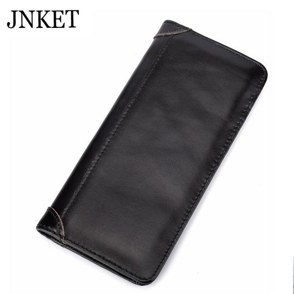 

wallets jnket retro men's long wallet cow leather clutch billfold multi-card card holder large capacity bag, Red;black