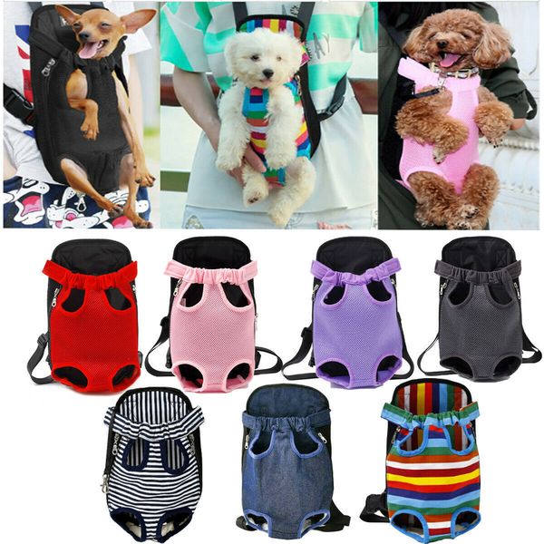 

6pcs/dhl pet carrier backpack adjustable puppy cay dog front carrier legs out mesh canvas sling carry pack travel tote shoulder bag striped