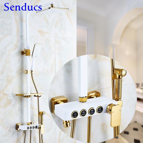 

bathroom shower set senducs rainfall mixer system quality abs hand head white gold bath sets