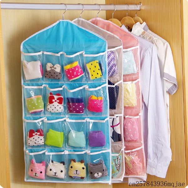 

50pcs 16 pockets hanging storage organizer wardrobe bag wall door saving space socks bra underwear ties rack boxes & bins