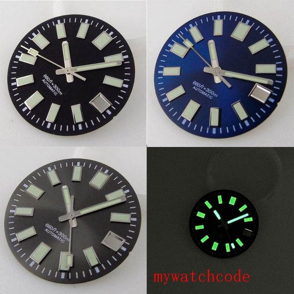 

repair tools & kits wristwatch parts 29mm black sterile watch dial hands green luminous with date window