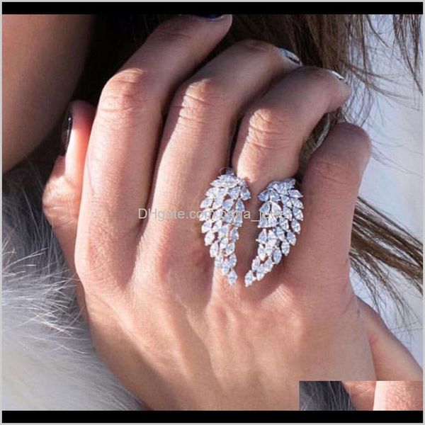 

sparkling vintage fashion jewelry 925 sterling silver full marquise cut white z cz diamond eternity wing wedding feather adjustabl xyhhv, Slivery;golden