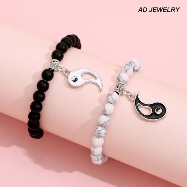 Männer Frauen Paare Yin Yang Klatsch Charme Naturstein Perlen Armband Großhandel 2 teile/satz