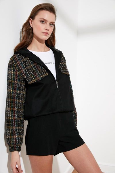 

women's jackets trendyol hooded tweed blocky coats twoss21mo0081, Black;brown