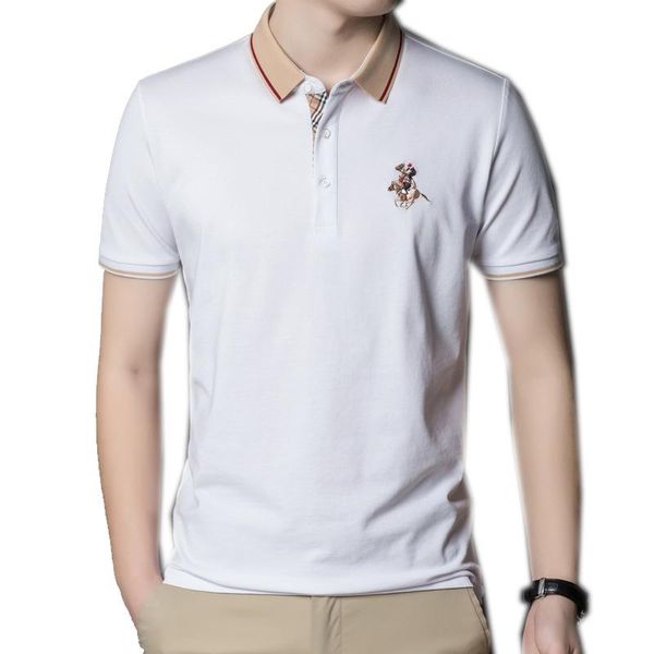 

men's polos mens brand cotton shirt logo contrasted collar fashion casual short sleeve for summer clothing a06291448, White;black