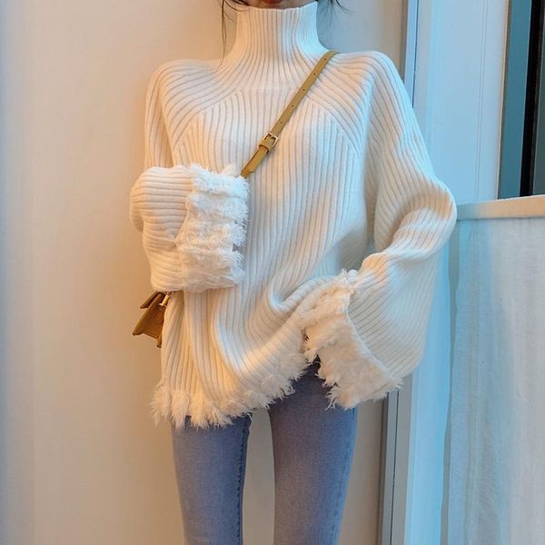 

women's sweaters high collar sweater female 2021 wave autumn korean version of the loose fashion lazy wind pullover, White;black