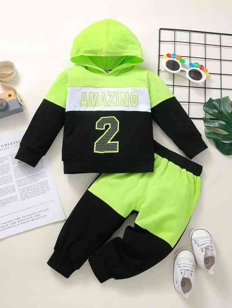 

baby boy colorblock hoodie & sweatpants she, White