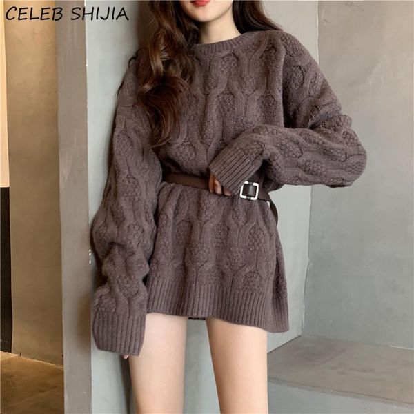 

casual dresses autumn and winter women's sweater dress brown twist loose knitted vestido korean thick warm knitwear woman clothing fall, Black;gray