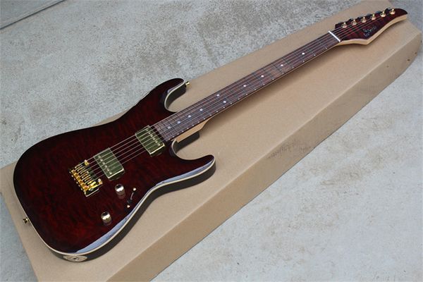 

flyoung mahogang small double shake electric guitar cloud pattern deep wine red gold accessories can be customized