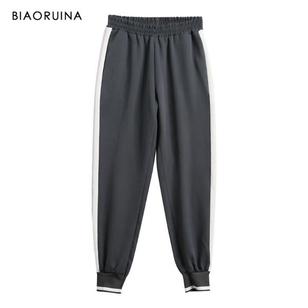 

women's pants & capris biaoruina side striped casual thin harem pant elastic all-match active wear female basic loose comfortable trous, Black;white