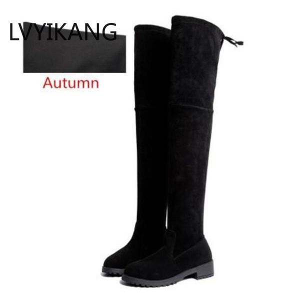 

boots winter over the knee women stretch fabric thigh high woman shoes long bota feminina zapatos de mujer size 35-41, Black