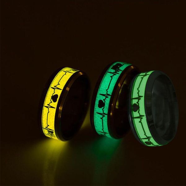 

wedding rings ecg fashion trend stainless steel luminous heartbeat men's couple engagement ring cool custom made jewelry party birthday, Slivery;golden