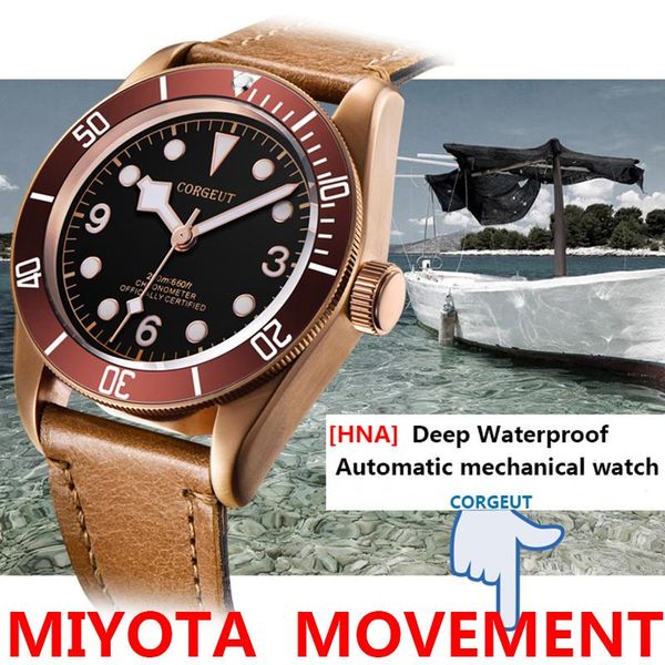 

wristwatches 41mm miyota 8215 20atm automatic watch men pvd coffee copper bronze case sapphire glass luminous deployant clasp, Slivery;brown