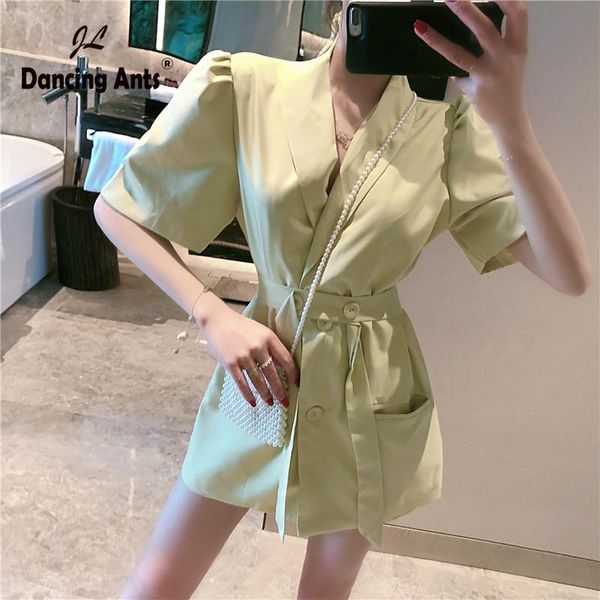 

women's jackets woman coats short puff sleeve v-neck elegant korean office lady solid single breasted female long outwear clothings 202, Black;brown