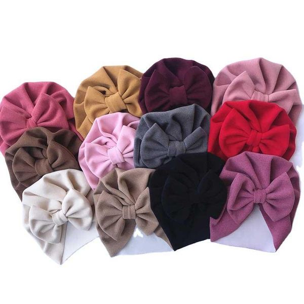 

big bows baby hat warm spring autumn kids girl bonnet solid color soft children toddler beanie cap caps & hats, Yellow