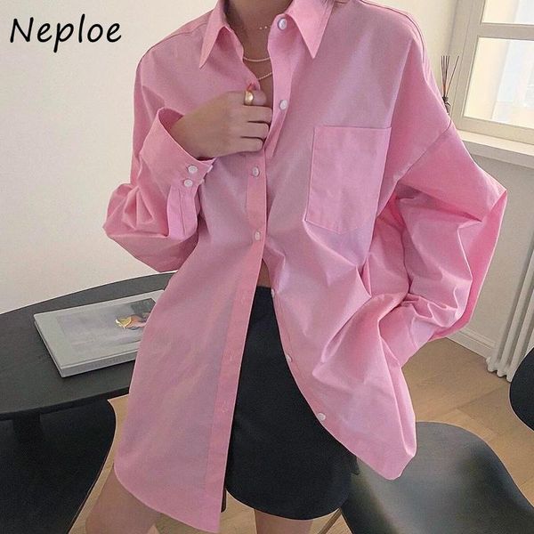 

women's blouses & shirts neploe work style ol simple solid blouse women turn down collar long sleeve single breast blusas spring 2021 s, White