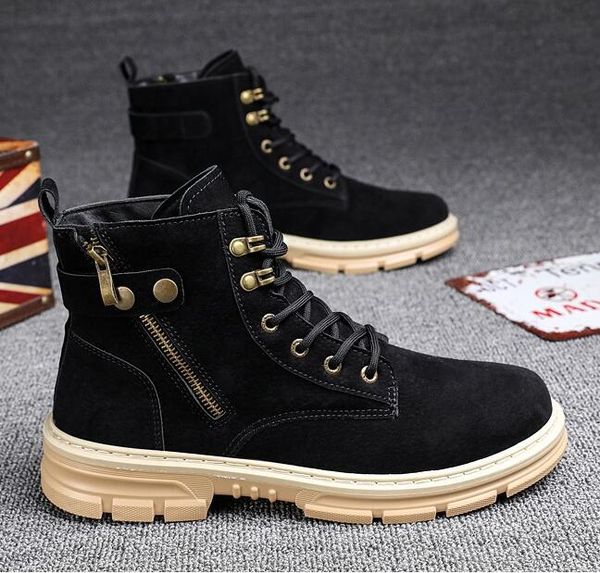 

2021 New Men Boots Leather Shoes Men Autumn Winter High Tops Zipper Fashion Ankle Martin Desert Boots, Beige