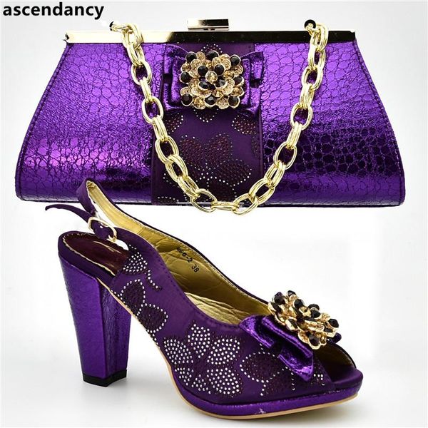 

fashion italian shoes with matching bags for wedding italy nigerian women shoe and bag set decorated rhinestone dress, Black