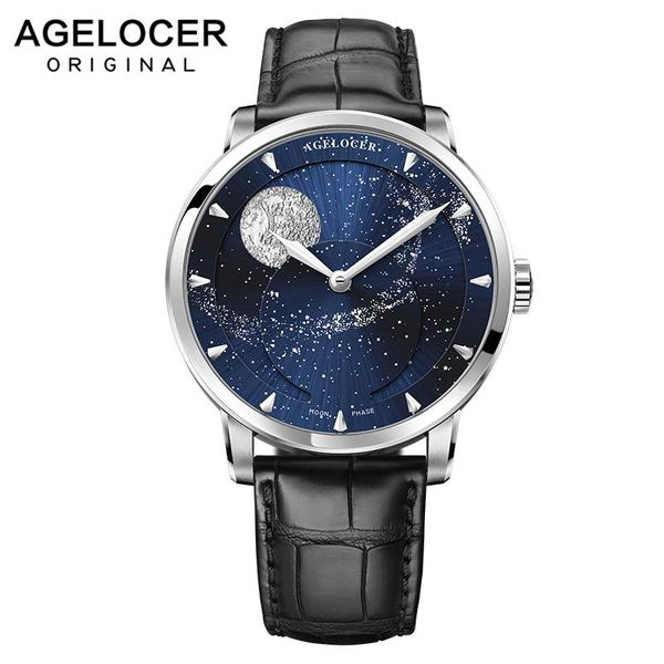 

real moonphase watches men swiss self-winding mechanical automatic watch power reserve 80 hour moon phase 40mm wristwatches, Slivery;brown