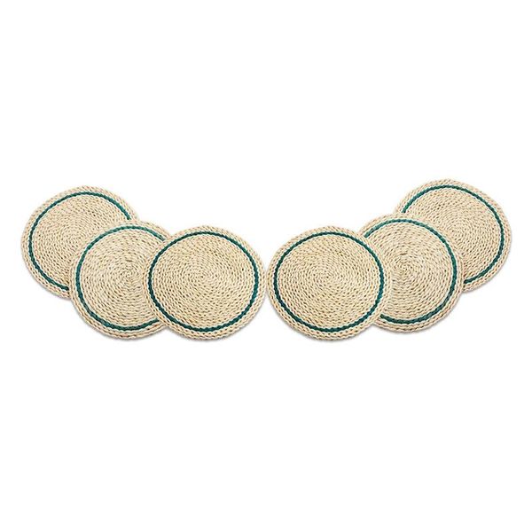 

mats & pads 6 pcs woven placemat natural corn skin handmade rattan,heat-insulation and anti-skid,forplacemats for diningtable