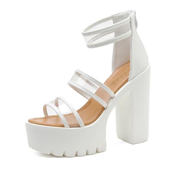

transparent sandals vintage punk rock gothic women platform chunky high heels gladiator ljb110, Black