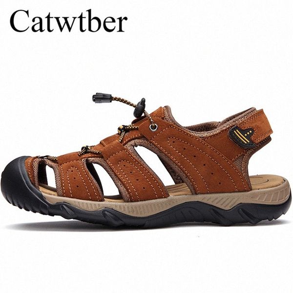 

catwtber new arrival summer mens sandals leather mens shoes slippers beach outdoor sneakers walking casual shoes b92t#, Black