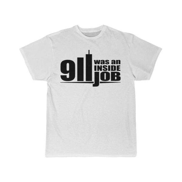 

911 was an inside job blk on wht men's short sleeve tee, White;black