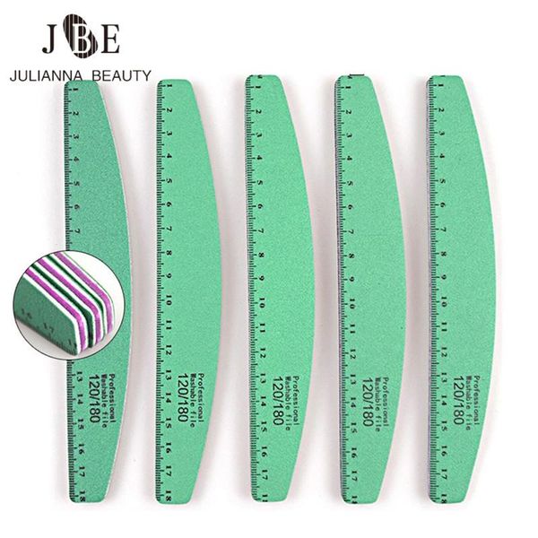 

5pcs nail file with ruler scale 120/180 sanding filer polish thick sandpaper buffer washable manicure tools files