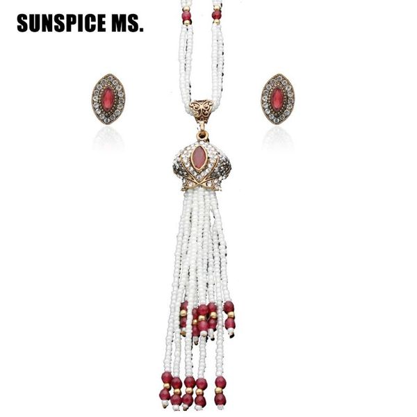

pendant necklaces vintage bohemian resin necklace red tulip flower bead tassel long antique gold color women jewelry gift, Silver