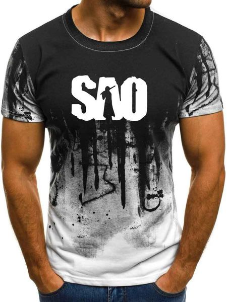 

summer men's t-shirt anime sword art online o-neck sao fashion gradient casual cotton short sleeve t-shirts, White;black